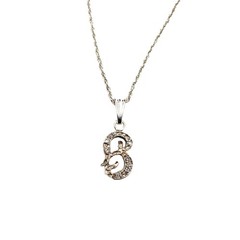 14K Solid White Gold Letter B Initial Diamond Pendant Necklace, Seven Diamonds