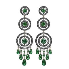 2.90ctw Rose Cut Diamond Emerald Studded Silver Vintage Stunning Earring Jewelry