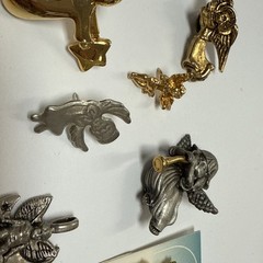 GOLD/SILVER TONE ANGEL BIRD MINI FIGURAL PIN LOT 21pc FEW BIRTHSTONE RHINESTONE