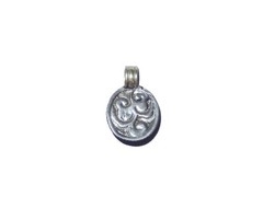 Old Ethnic Tribal Silver Pendant Set w Cobalt Blue Oval Copal Cabochon, Nepal