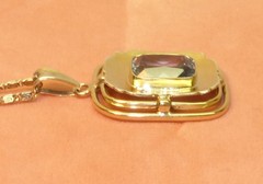 Antique Art Deco 835 Silver & Blue Spinel Pendant Necklace 19 1/2″ Snail Chain