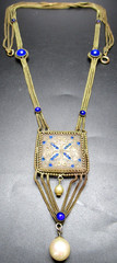 Amazing Art Deco Blue Glass Painted Frame Necklace