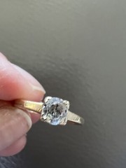 Art Deco 14k Yellow Gold White Topaz Wedding Band Ring Solitaire .4ct Sz 4.75