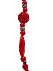 Vintage Red Plastic Silvertone Beaded Necklace No Clasp 46 inches
