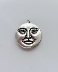 Full Moon Face Locket Necklace Sterling Silver Chain Secret Pillbox Vtg Pendant