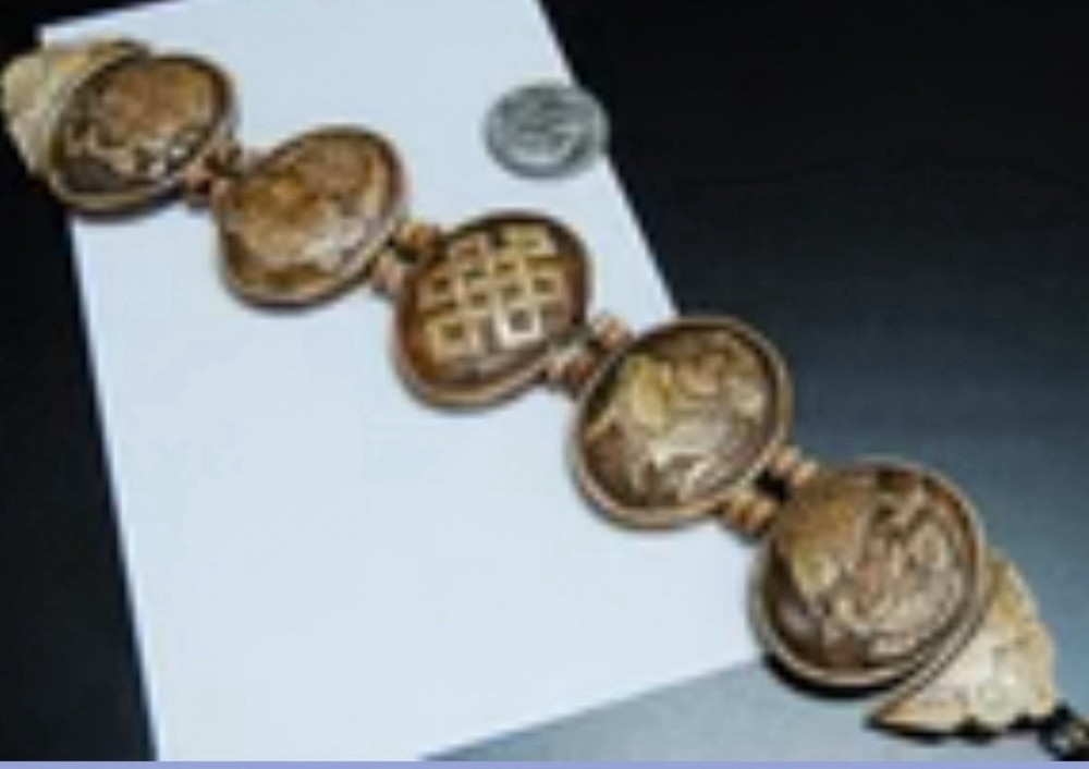 VTG Egyptian Theme Hand Carved Yak Bone Bracelet 5 Symbols/Tibetan Artisans Made
