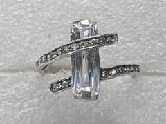Vintage ring sterling silver 925 Size 7.5 Wt 3.65g Long Baguette Ukraine Bypass