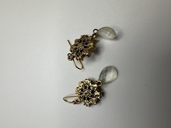 Vintage Gold Blue Rhinestone Dangle Earrings 4.5cm JB17