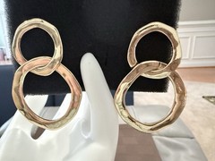 Vintage Gold Tone Interlocking Double Link Drop Statement Earrings 2 1/8″, 19gm