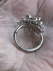 Vintage Sarah Coventry Ring Tiered Flower Clear & Dark Grey Rhinestones Silver