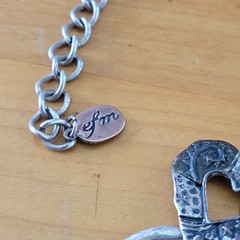 Vintage EFM Brutalist Heart Necklace Mixed Metal Chunky Bib 20in 51g