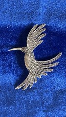 Vintage Large Estate Sterling Silver Hummingbird Brooch Pin With Amethyst Eye