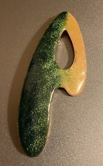 MCM Copper Enamel Boomerang Open Swirl Brooch modernist artisan signed Belanger