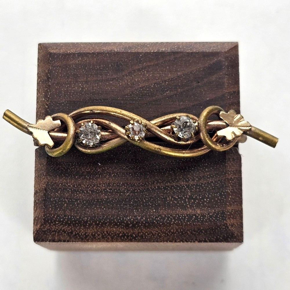 Vintage Clear Rhinestone Bar Brooch Gold Tone C Clasp Open Back Art Deco Style
