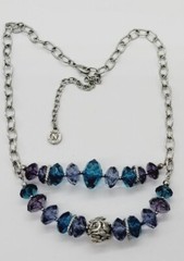 Napier Silver tone Necklace Multicolored Blue Lucite Beads Vintage 21 in
