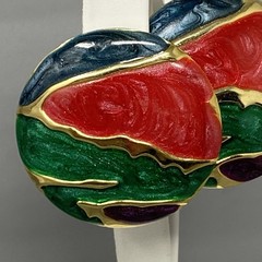Retro Stud Button Earrings Red Green Blue Purple Gold Swirl Enamel 1980s Pierced