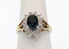 VTG ESPO 14k GE Blue Topaz Glass Prong Set Halo Ring Gold Tone Size 7