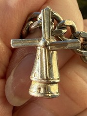 Vintage Silver Tone Charm Bracelet Some Moveable Windmill Wishing Well Wagon 7″