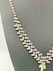 Vintage Unsigned Clear Rhinestone Statement Necklace Baguette & Round Crystal
