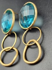 Gorgeous Chic Aquamarine Color Glass Gold Tone Pierced Earrings Not Marked