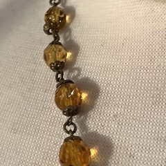 Vintage Czech Large Topaz Amber Faceted Crystal Bead Necklace Clip Earrings Set