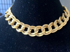 ANNE KLEIN Signed GOLD TONE DOUBLE-LINK CHAIN 15″ STATEMENT CHOKER NECKLACE!