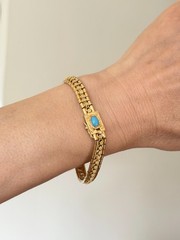Vintage Portuguese 19K Yellow Gold Articulated Line Bracelet Turquoise Clasp