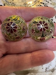 Plique-à-jour / Cloisonné style VINTAGE Enamel DOME Button PIERCED EARRINGS