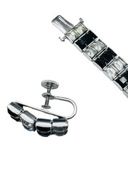 Vtg Art Deco Rhinestone Rhodium Plated Necklace Bracelet Earrings Set