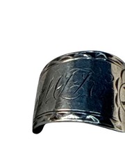 Antique Sterling Silver Spoon Ring Monogram Engraved Wide Band Heirloom Jewelry
