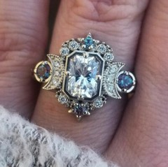 Vintage Style Art Deco Lab Created Diamond Moon Goddess Engagement Silver Ring