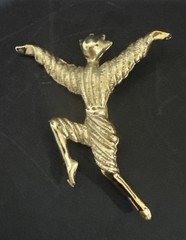 Gold Tone Dancer Brooch Mid Century Russian Ballet Ballerina Pin Vintage MCM