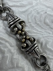 Vintage Pewter Distinctive Scroll Design with Gold Tone Accents 7” Bracelet 37 G