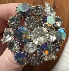 VTG Karu Rhinestone Purple Clear Demi Pasture Set Clip On Earrings Brooch Pin