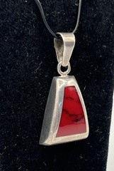 Vintage Modernist Red Sterling Silver 925 Pendant Mexico Howlite Triangle 11.75g