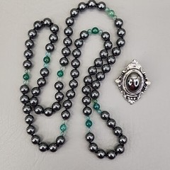 Beaded Necklace Sarah Coventry Brooch Lot of 2 Hematite 30 in