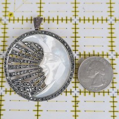 SIGNED VINTAGE BIG CRESCENT MOON MOP MARCASITE STERLING SILVER 925 PENDANT PIN