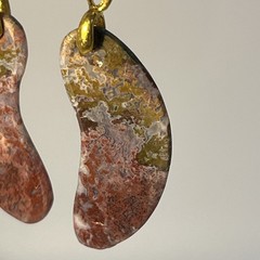 Crazy Lace Agate Boomerang Earrings Gold French Wire lightweight Gemstone Boho