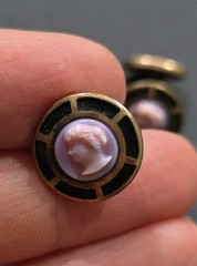 Rare Antique Enamel Purple Glass Cameo Portrait Gold Tone Cufflinks