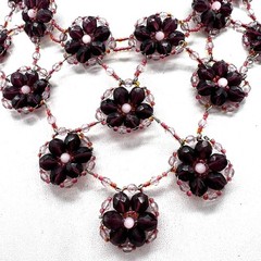 VintagPurple Pink Beaded Flower Bib Necklace Floral Garden Party Necklace 15-21″