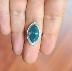 Vintage Platinum Engagement Ring 7.88ct.Natural Teal Blue Marquise Diamond