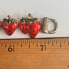 Vtg Slide Charm Bracelet Strawberries Enamel Fun Whimsy Fold Over Clasp