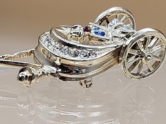 Western Wagon Small Series/Gold Tone/Multi Rhinestone Vintage Brooch