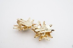 Vintage Clip On Earrings Gold Tone Green Rhinestone G8