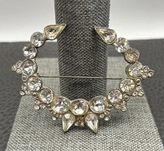 Vintage Unique Large 2.5” Pot Metal Art Deco Rhinestone Crescent Brooch Pin