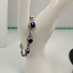 Vintage CME 925 Sterling Silver Navy Blue Enamel Oval Link Bracelet 7″