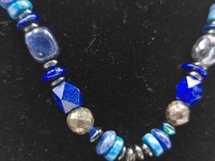 Peyote Bird Blue & Silver Necklace with Pendant about 17 inches + 2-inch pendant
