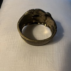 Vintage Black Eyed OWL Gold Tone Clamp Cuff Bracelet Unsigned Boho