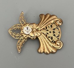 Vintage Signed JANE Angel Brooch Gold Tone-Clear Rhinestone 2” Open Cut Detail