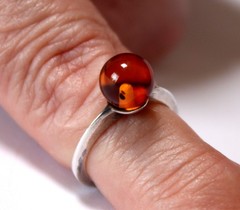 Baltic Vintage Genuine Cognac Color Amber Ring 925 Silver Made in Poland #101